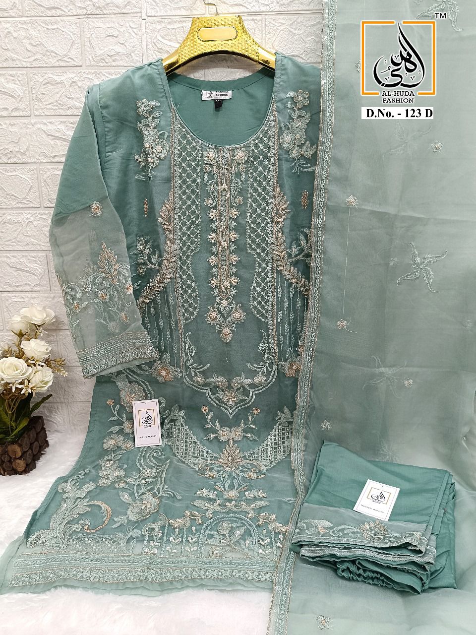 Al Huda 123 A To D Organza Embroidery Pakistani Readymade Suits Wholesale Market In Surat